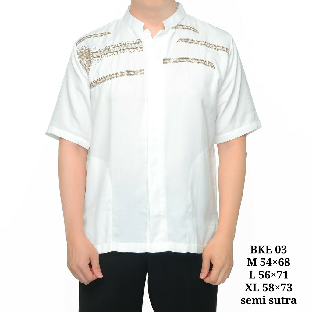  Baju  koko  pria cowok motif bordir coklat kombinasi putih  