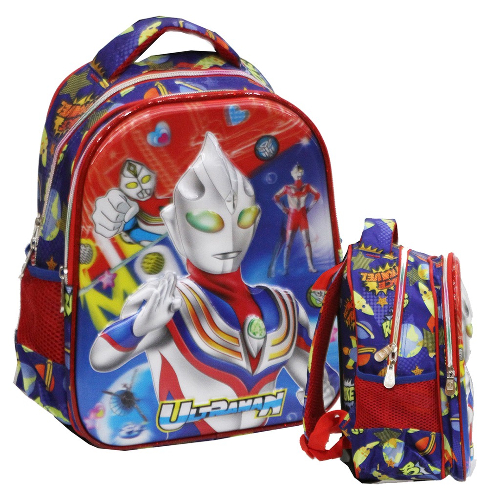 New Tas Anak Ransel TK Import Ultraman 5D Timbul Dua Kantung