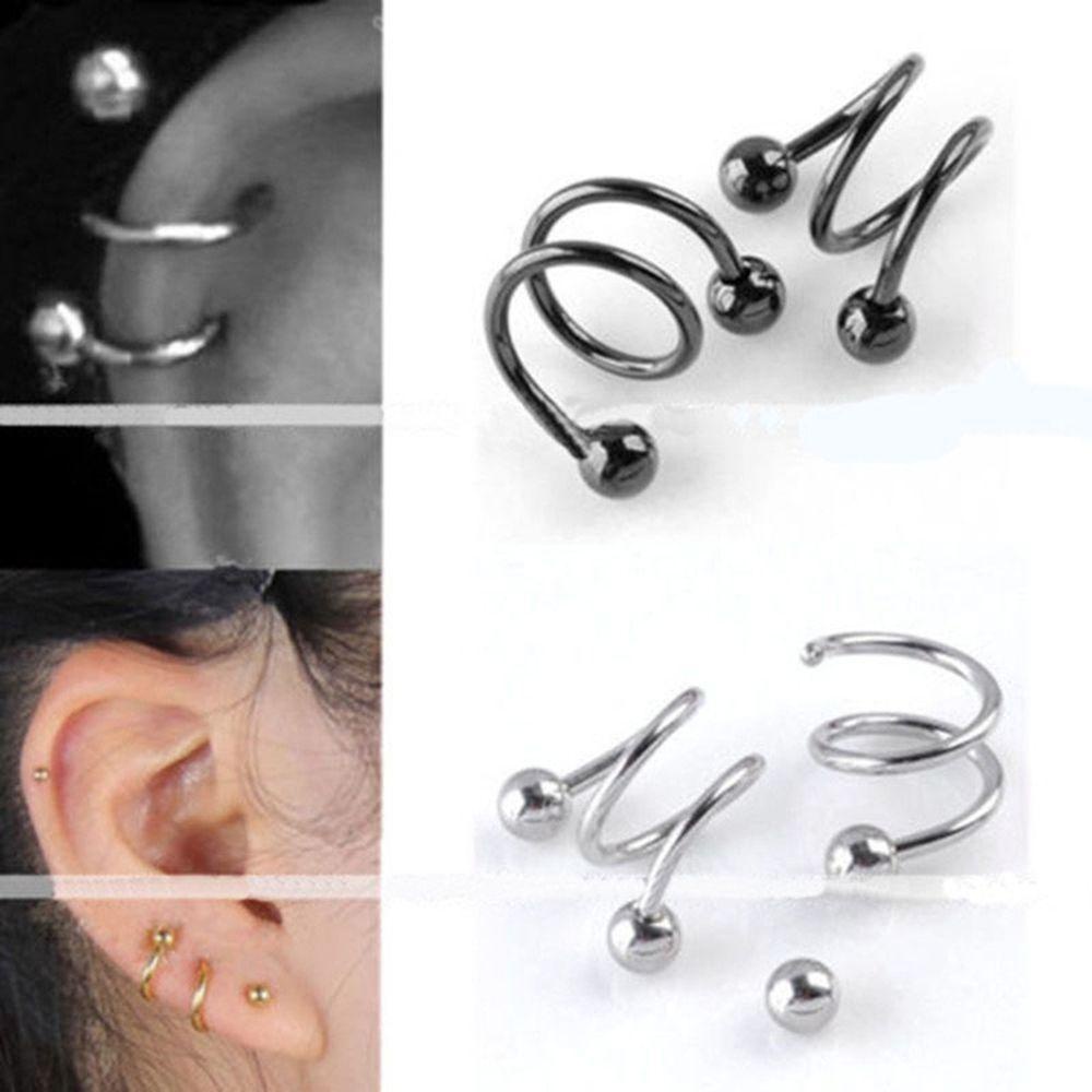 Needway Perhiasan Punk 2 Pcs Stainless Steel Helix S Spiral Bibir Hidung Cincin Tindik Tubuh