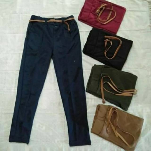 Celana Pensil Bahan Scuba + Sabuk