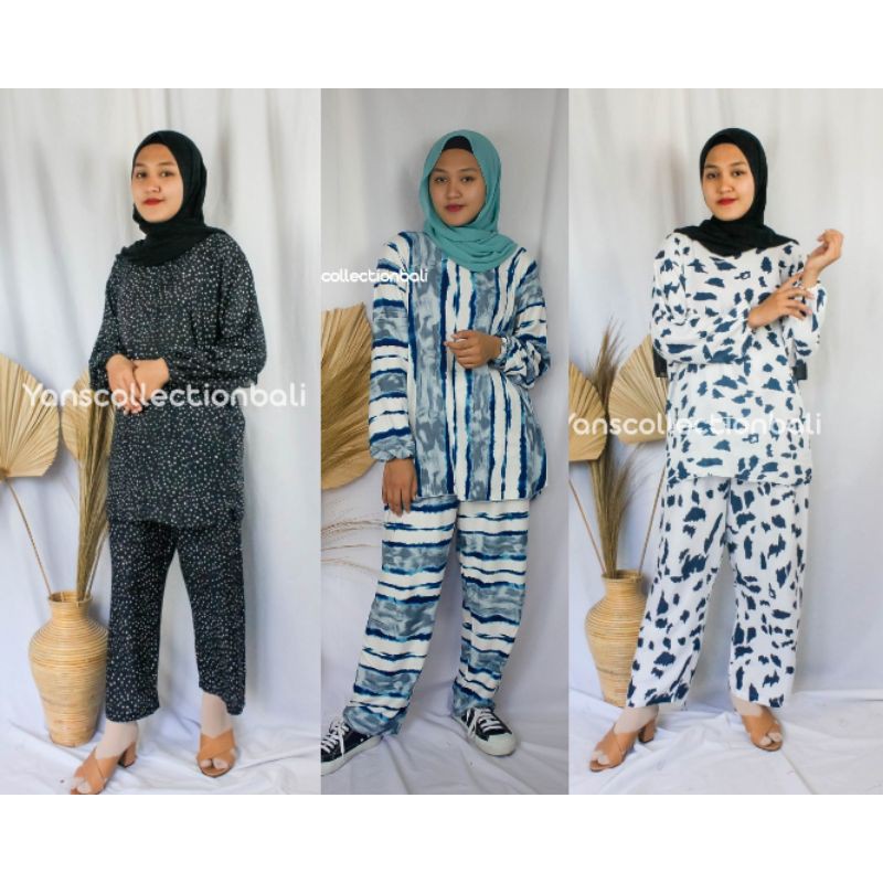 Babydoll BALI Lengan Panjang Cow Polkadot Salur Hijab