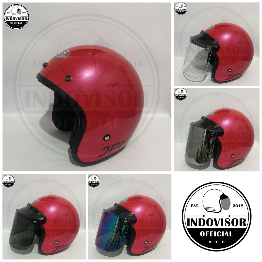 Helm JPN warna Shock Pink kaca flat datar