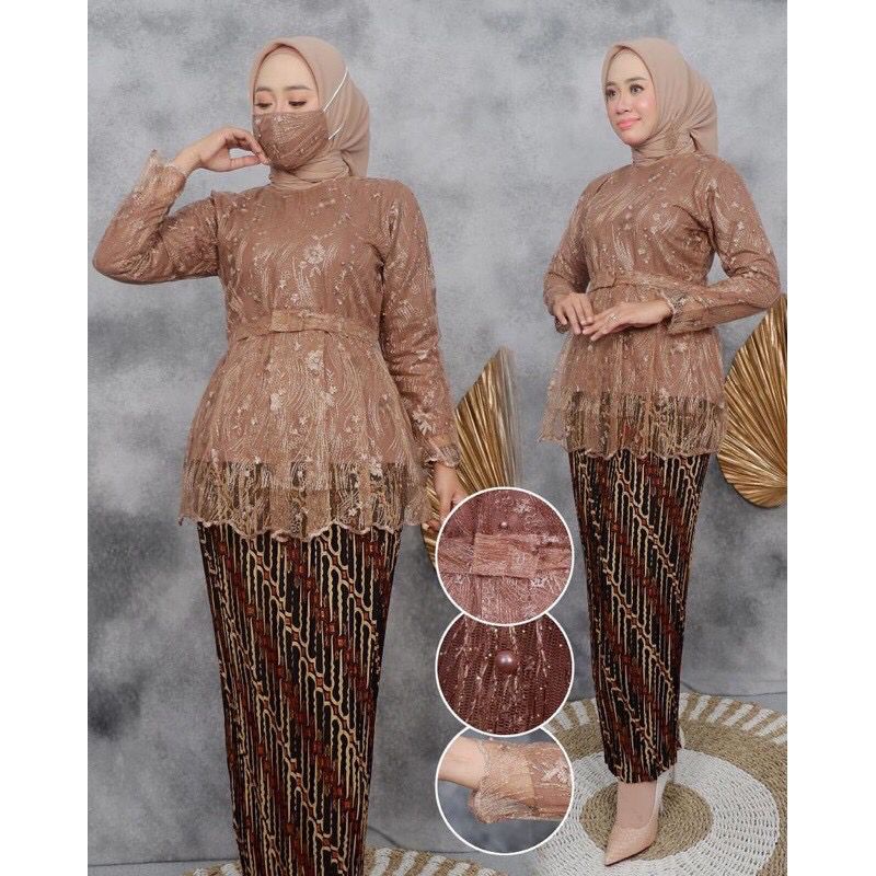 Kadai.baju / Set blouse cantika / Kebaya modern / Kebaya brukat wanita / Kebaya wisuda dan pernikahan Size M L XL XXL;