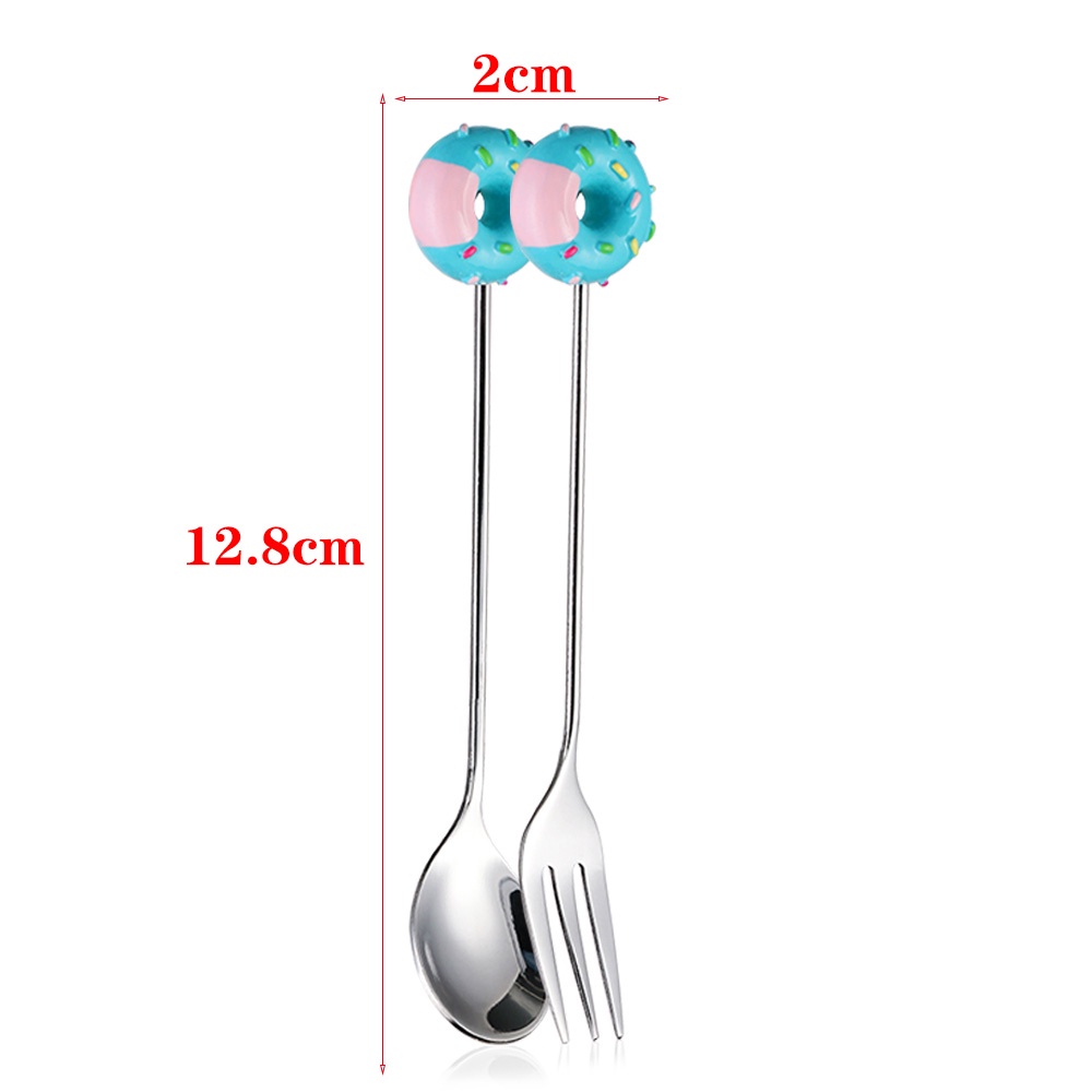 REBUY Doughnut Teaspoon High Quality Fruit Fork Coffee Spoon Ice Cream Kitchen Tool Creative Stainless Steel Fashion Sugar Stirring Spoon