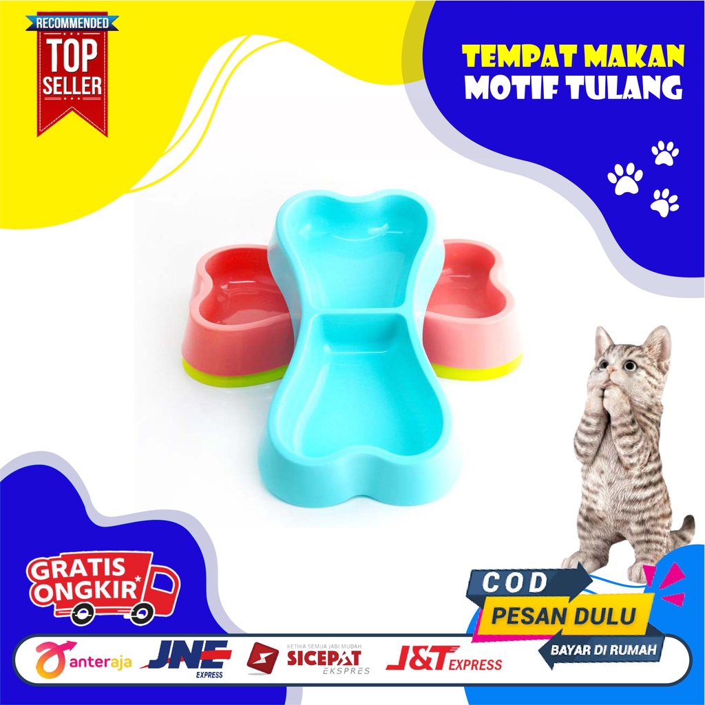 Tempat Makan dan Minum Motif Tulang Lucu Anjing Kucing Kelinci Hamster Marmut Mangkok Pet Bowl Double Impor Tulang Tempat Makan dan Minum untuk Anjing &amp; Kucing Tempat Makan Doble Bentuk Tulang / Pet Bowl Double