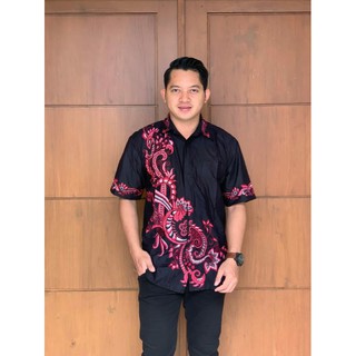  Baju  Batik  pria lengan pendek Kemeja kerja dasar  hitam  