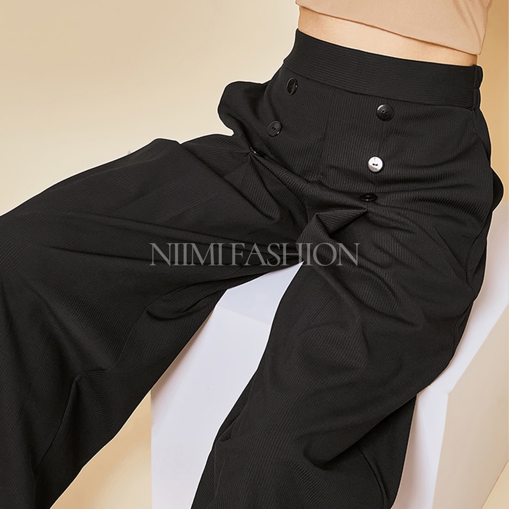 NIMI - Alona Highwaist Cullote Pants Celana Knit Pants Loose Pants Celana Kulot Wanita Knit