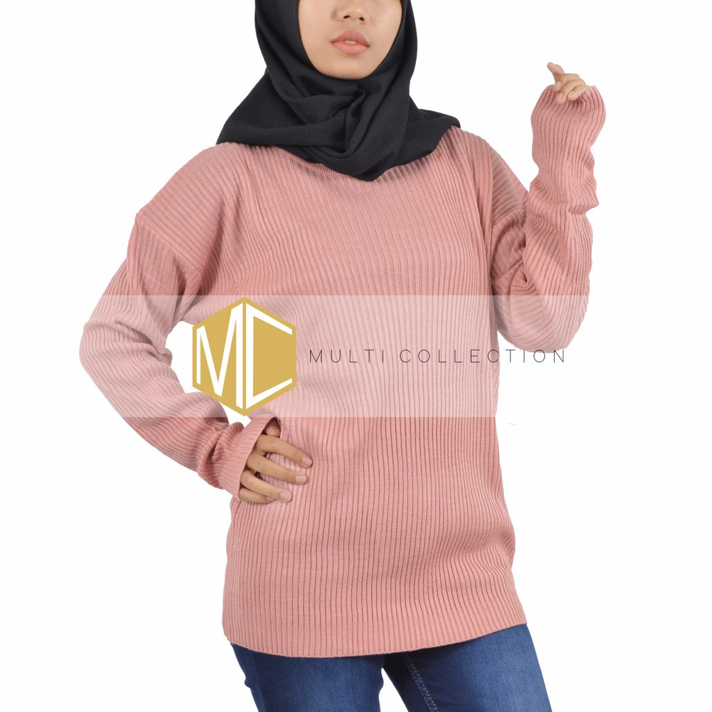 BOXY ABG PREMIUM - Baju Rajut Korea - Sweater Rajut Wanita - boxy sweater - sweater oversize - Rajut-PINK DUSTY