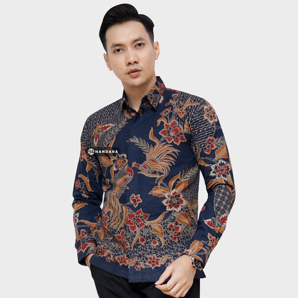 Baju Kemeja Batik Pria Lengan Panjang Slim Fit Premium Modern Full Furing Katun Halus Original Handara Motif Kembang Tresno HB-202