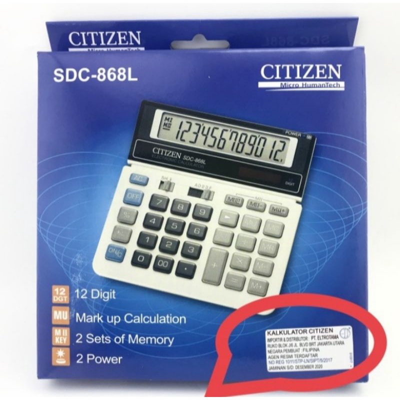 

New Calculator Citizen SDC-868L (Original)