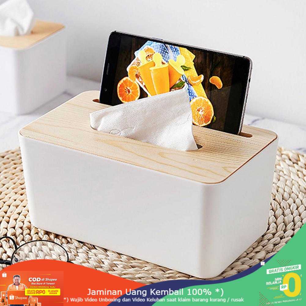 (BISA COD) RVOSTR  Kotak Tisu Kayu Tissue Box dengan Holder Smartphone - ZJ008