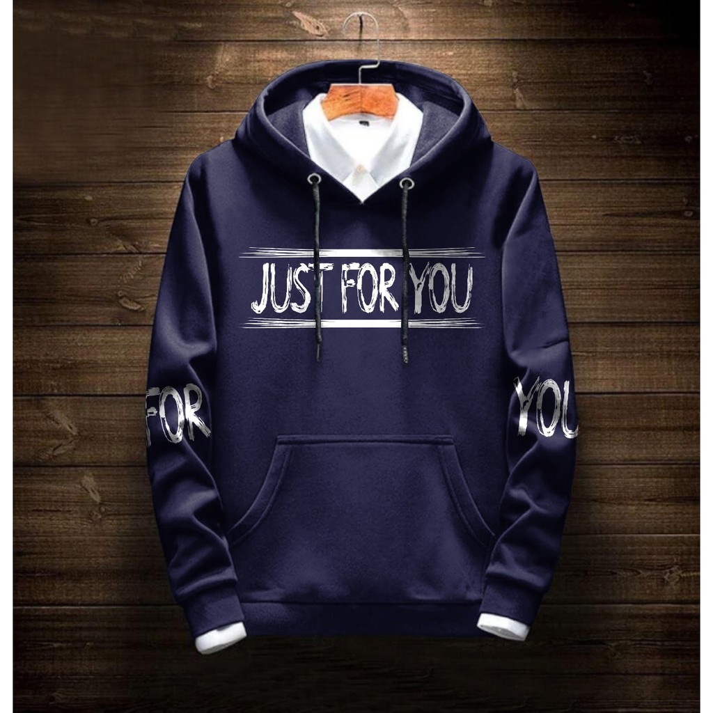 Hoodie Pria / Hodie Pria / Jaket Pria / Sweater Hoodie Just For You Bahan Fleece UK M-L