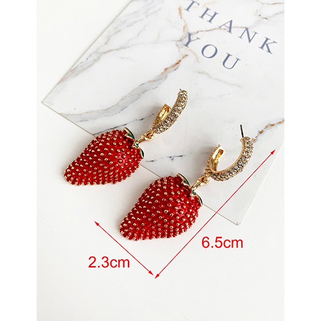 LRC Anting Tusuk Fashion Red Alloy Studded Strawberry Stud Earrings F82347