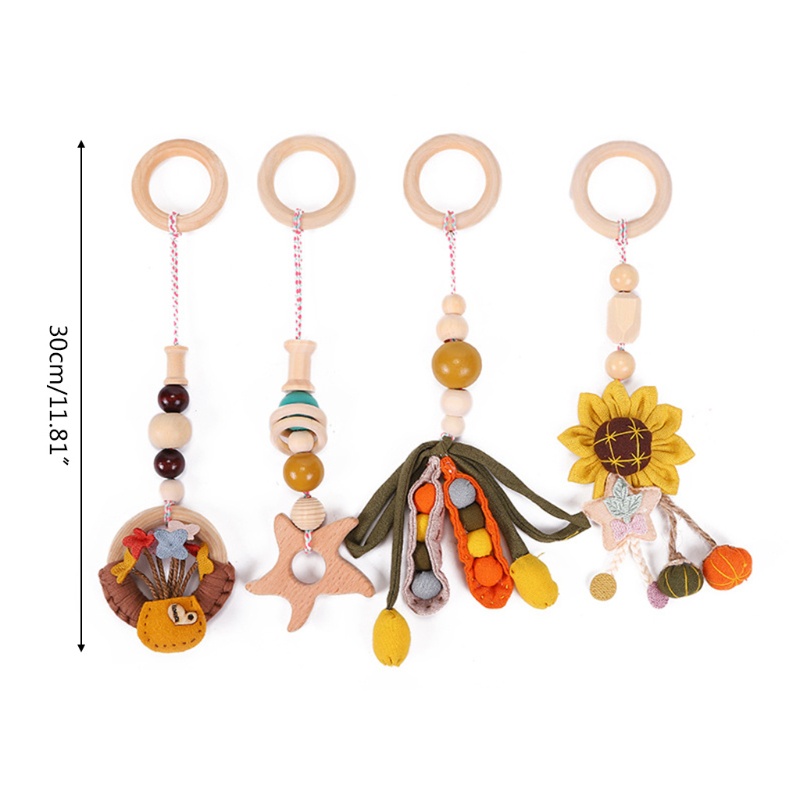 Mary 4pcs / Set Mainan Rattle Teether Ring Kayu Gantung Stroller Bayi