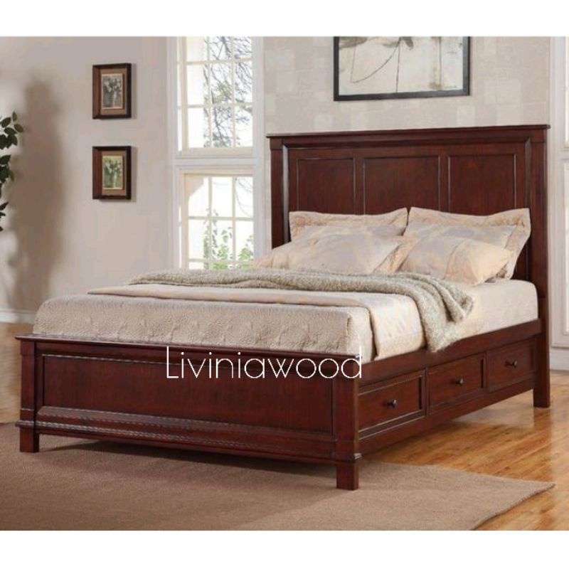 Tempat tidur minimalis laci 160x200 jati, ranjang dipan kayu, divan sorong