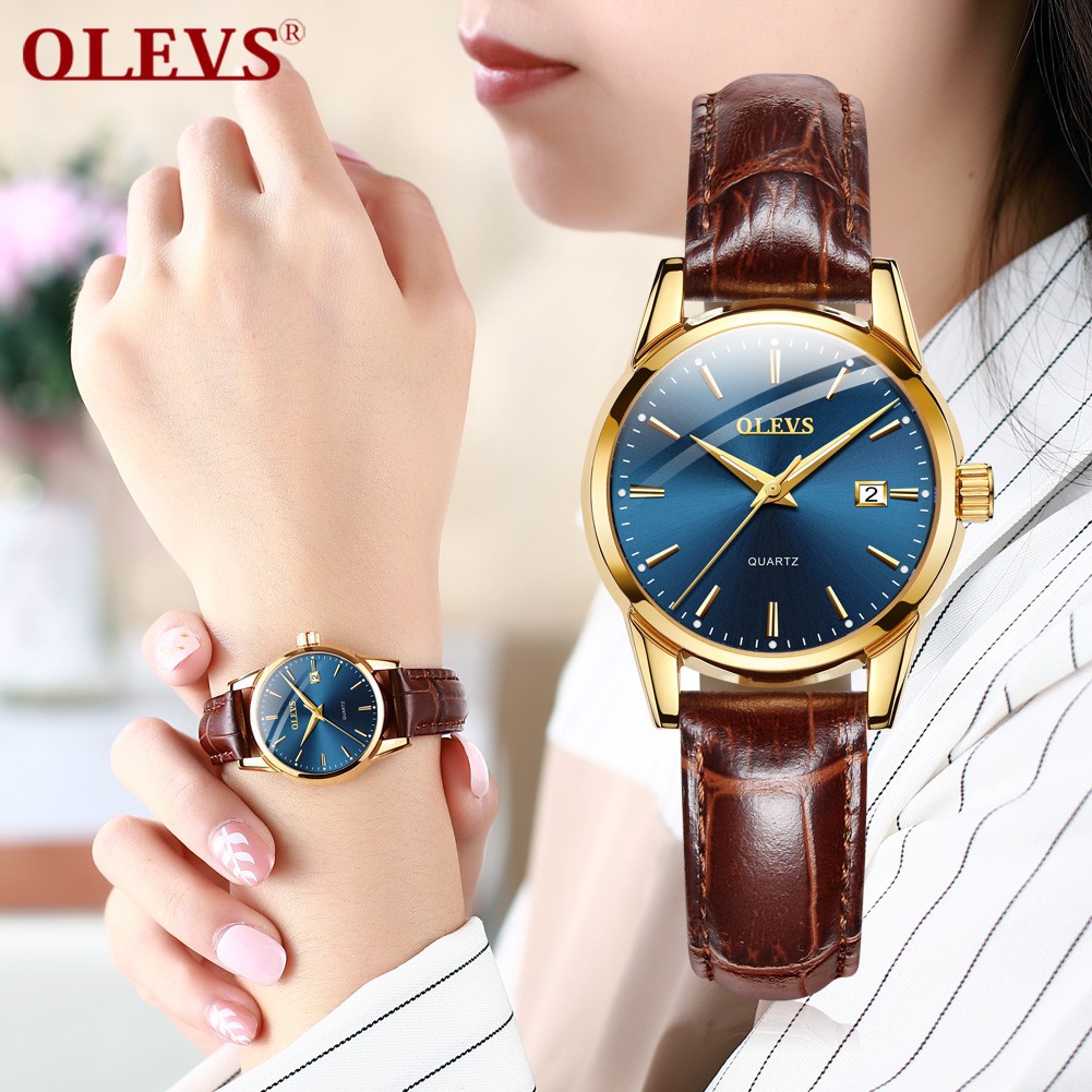 CEWEK STAINLESS TAHAN AIR BERKUALITAS TERLARIS//   OLEVS Jam Tangan Wanita Kulit Arloji Watch