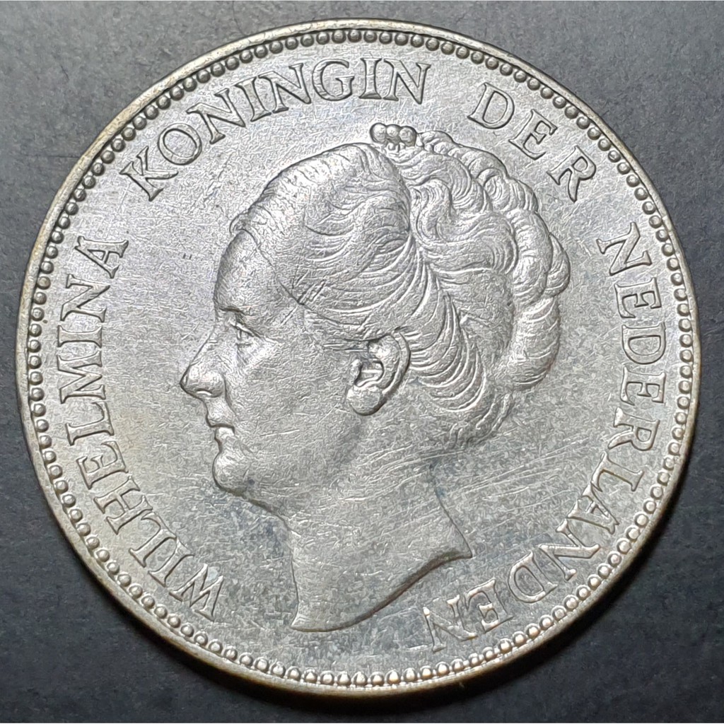 Koin Perak Jaman Penjajahan Belanda 1 Gulden Wilhelmina 1931 aUNC Gress Baru