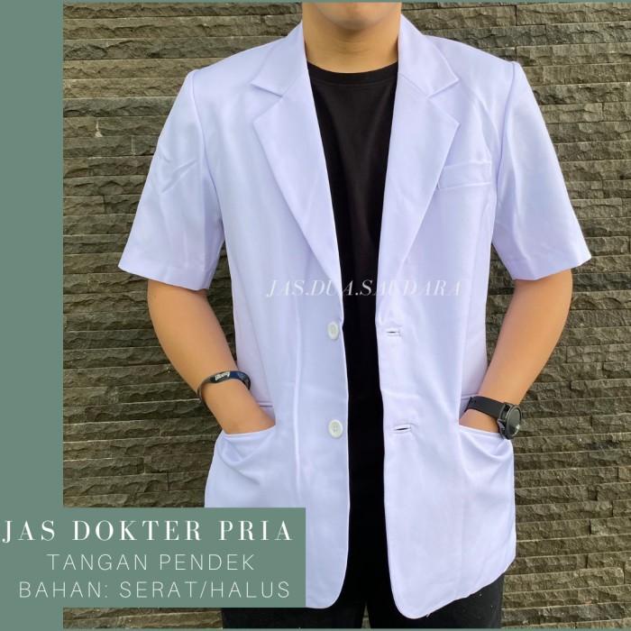 Jas Dokter / Koas Pria Tangan Pendek Bahan Serat / Halus