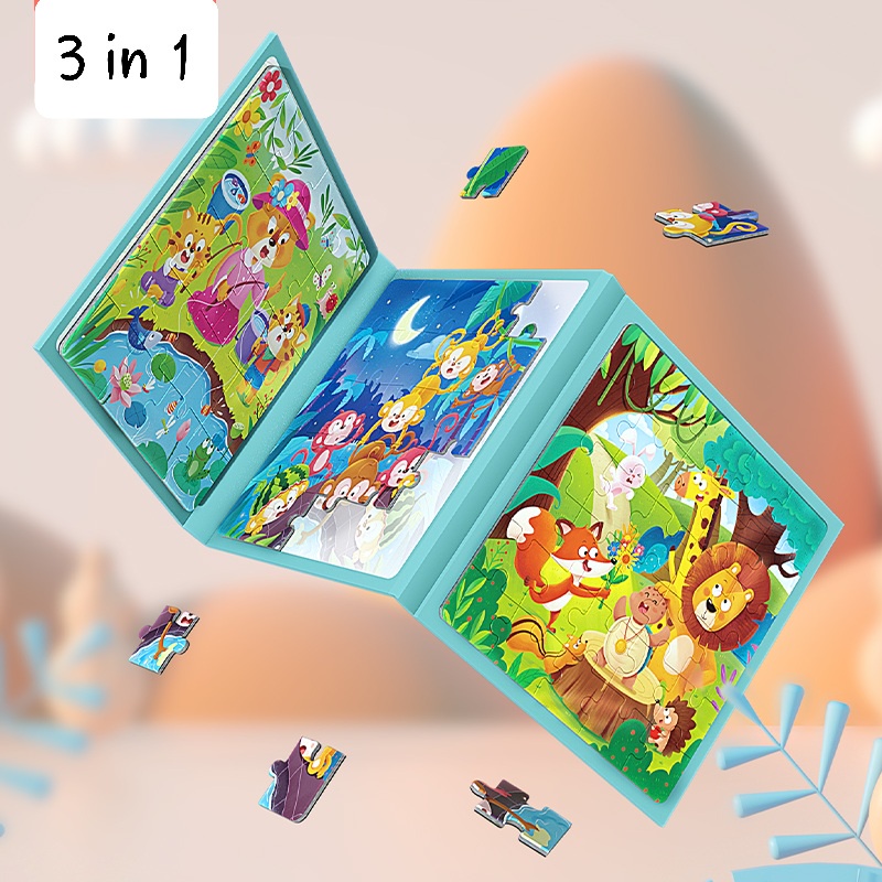 [MS]Buku Puzzle Magnet 3 in 1 Dengan 5 Step Variasi / Booklet Magnetic Puzzle 3 in 1 / Leveled Puzzle 5 Step / Mainan Anak Puzzle Magnet