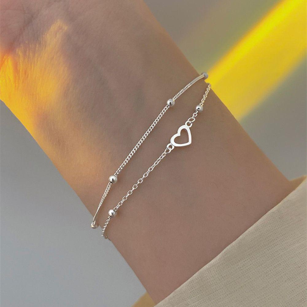 Lily Wanita Gadis Gelang Pesta Pernikahan Hati Bangle Link Rantai925 Sterling Silver