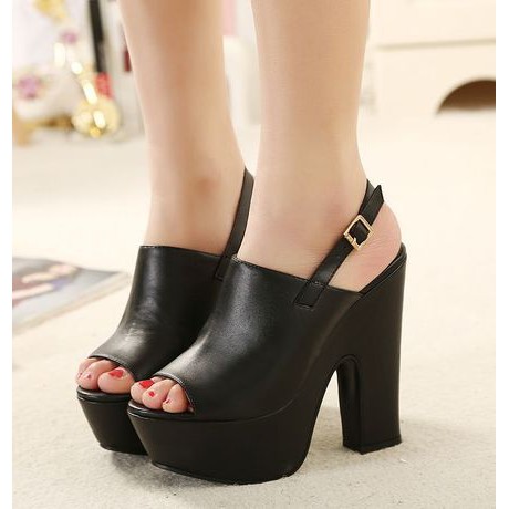 Sepatu High Heels Selop Kait Warna Hitam
