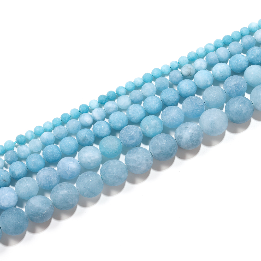 1strand/lot 4/6/8/10mm Matte Blue Chalcedony Stone Aquamarin Round Loose Spacer Beads For Bracelet Jewelry Makings Supplies