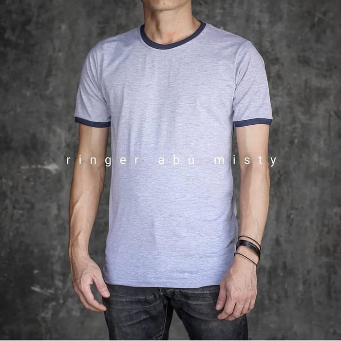 Jual Kaos Polos Ringer Kaos Ringer Abu Misty Kaos Polos 30S | Shopee ...