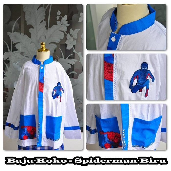 BAJU KOKO SPIDERMAN BIRU - UNTUK ANAK USIA 3-10 TAHUN