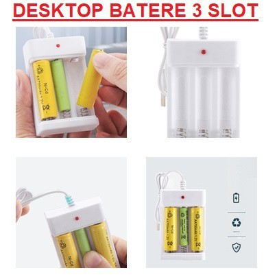 Desktop Charger Universal Batere AA AAA Kabel USB Desktop Batre 3 SLOT Charger Battery A2 A3