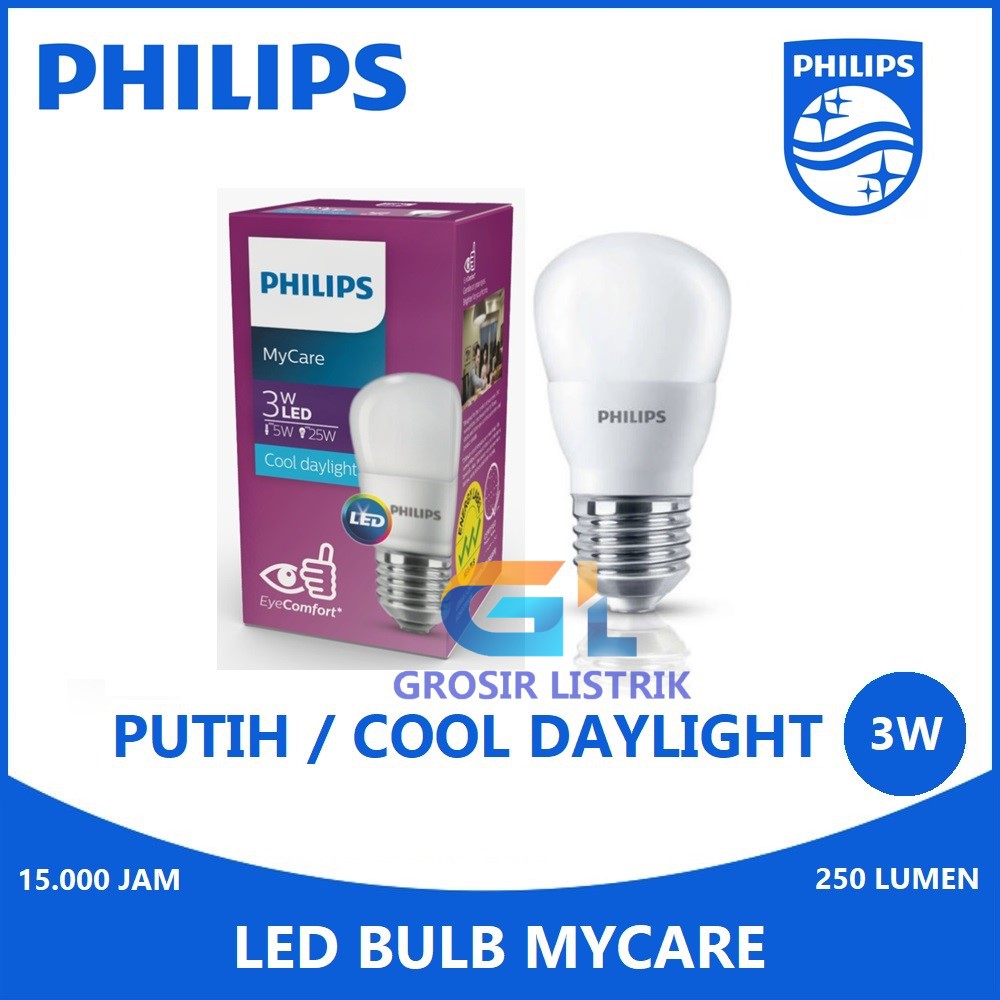 Lampu Philips LED Bulb MyCare 3W Putih Cool Daylight 6500K LEDBulb 3 Watt W 3Watt Original Grosir