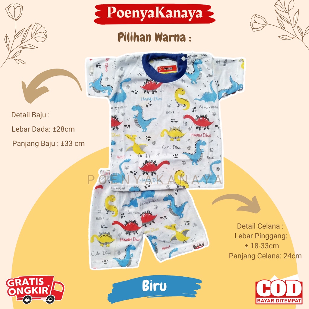 Setelan Baju Bayi Pendek OBLONG CUTE DINO Viori 6-18 Bulan STL134