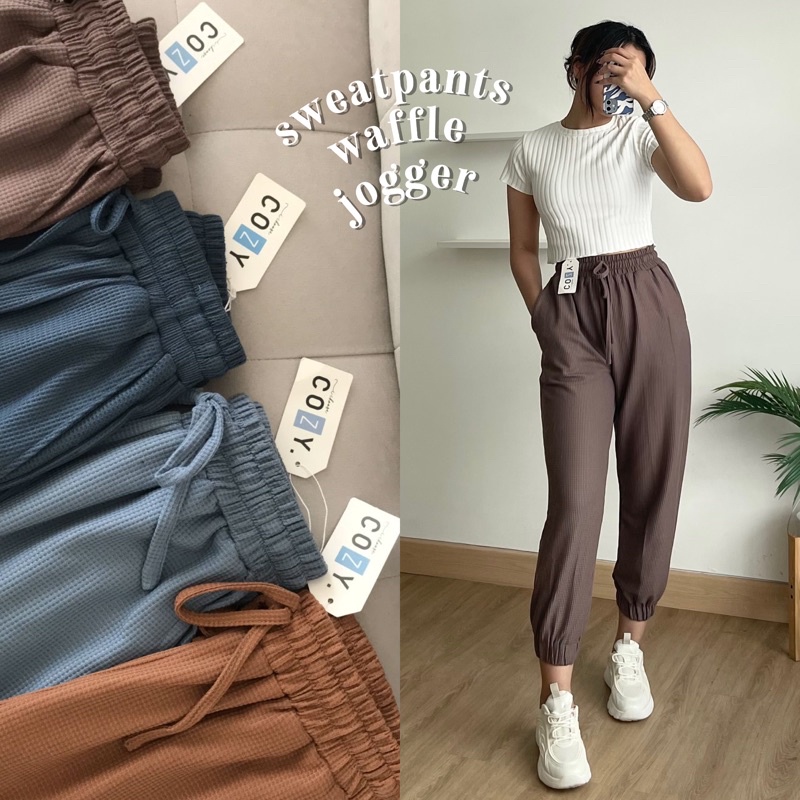 SIVALI Sweatpants Waffle Jogger | Jogger Unisex - Celana Jogger Wanita - Celana Panjang Jogger Pria 336