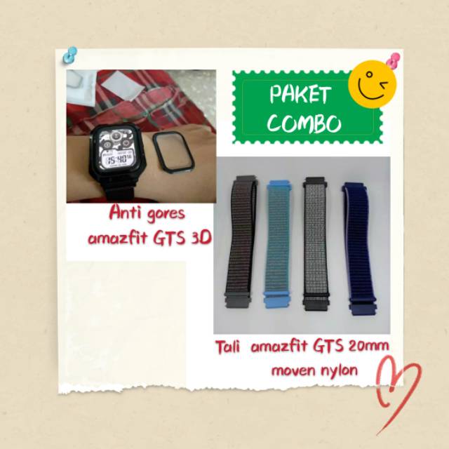 Paket combo anti gores Amazfit gts plus tali moven nylon 20mm