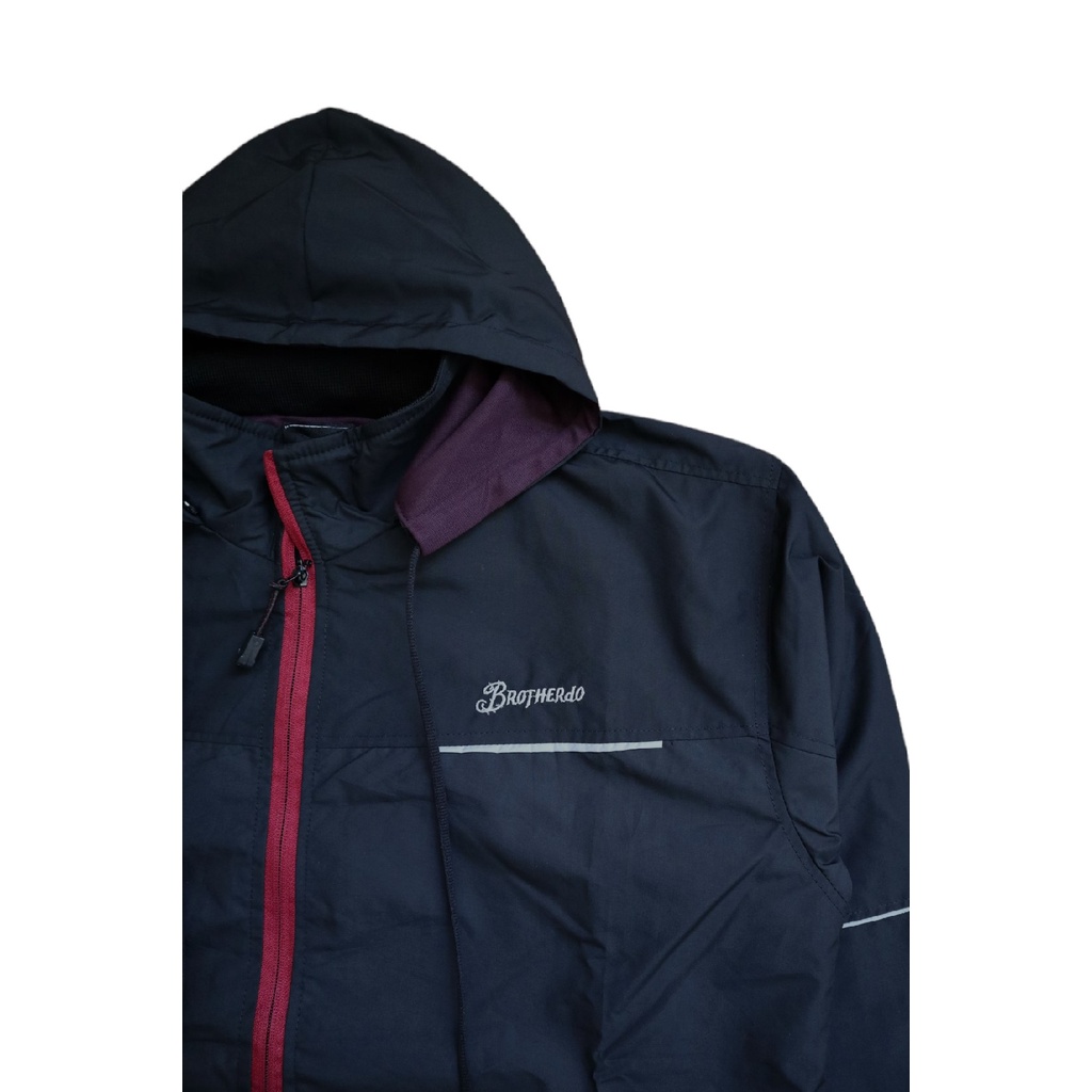 Brotherdo jaket parasut pria taslan waterproof windproof kombinasi resleting simpel terbaru