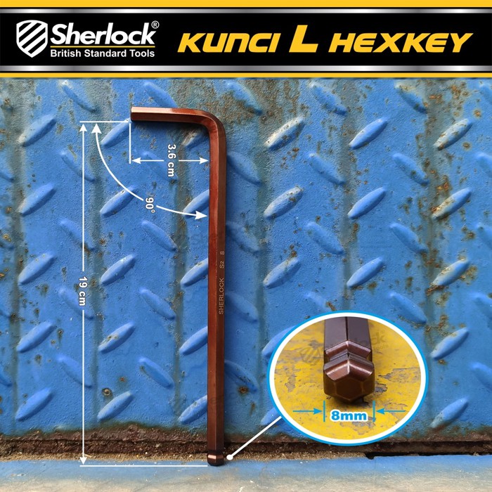 Kunci L Hexkey 8 mm (Heavy Duty) / Sherlock Kunci L Material S2 (1Pcs)