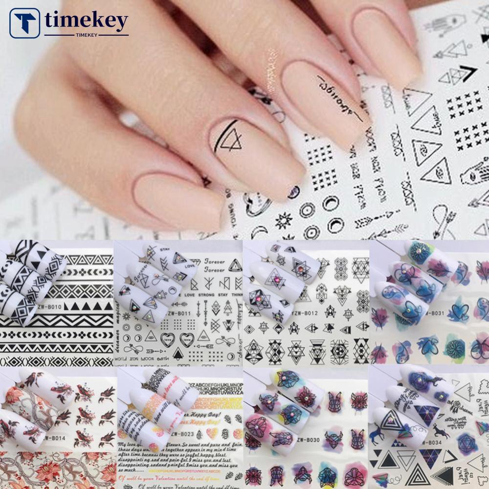 Timekey you A5K3 Stiker Kuku Motif Bungageometri Anti Air Untuk Dekorasi Nail Artmanicure