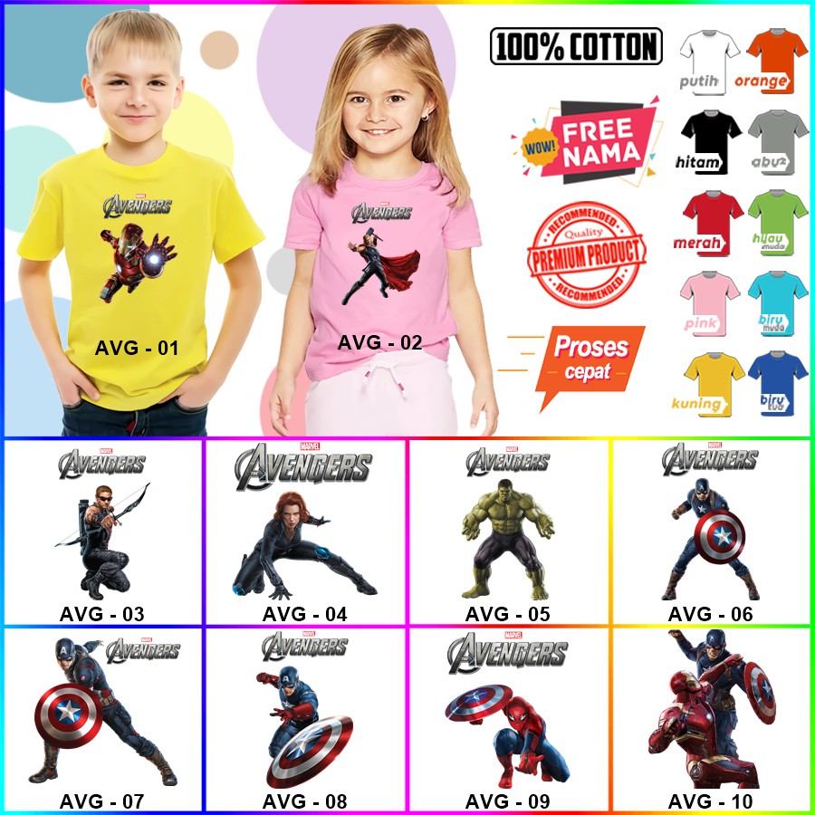 Baju Kaos ANAK DAN DEWASA AVENGERS COUPLE (FREE NAMA)