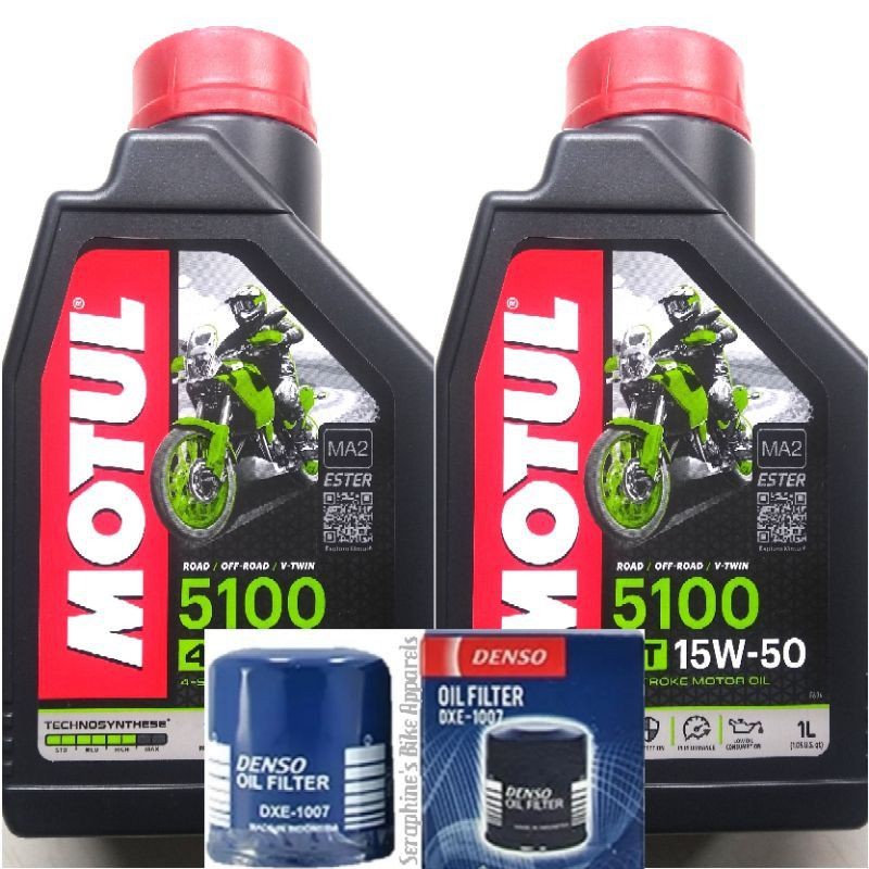 HANYA UTK PENGIRIMAN DALAM PULAU JAWA SAJA PAKET MOTUL 5100 15W50 2x1L + FILTER OLI DENSO NINJA 250F