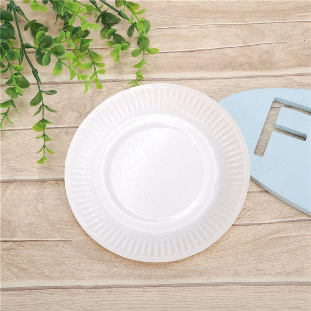 [Elegan] Piring Sekali Pakai Biodegradable 50pcs /pack Putih Untuk BBQ,Wedding,Home Round Paper Material Party Supplies