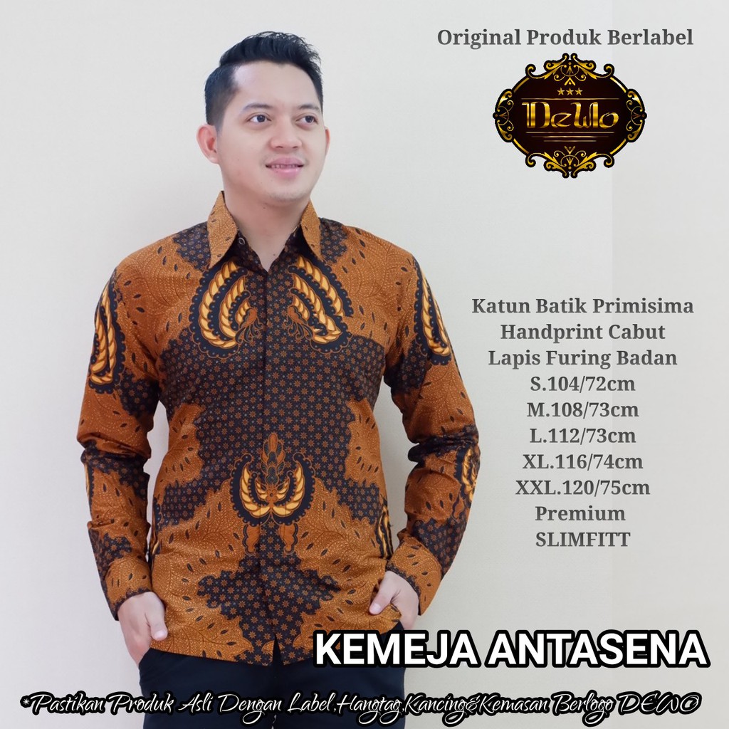 ANTASENA Atasan Baju Kemeja Batik Pria PREMIUM Lengan Panjang Katun Halus FULL FURING Dewo