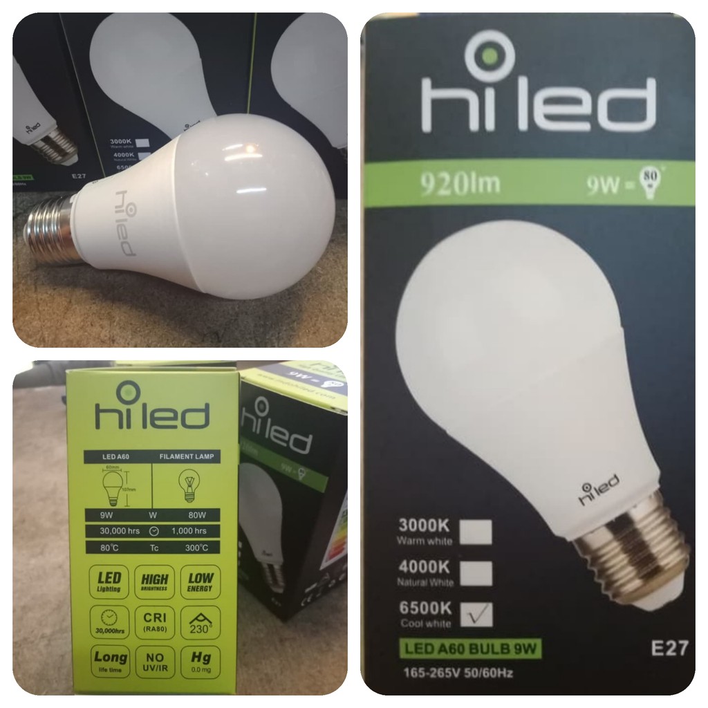 Lampu Bohlam LED Hiled Bulb 9W 9 Watt 9 Wat Natural White 4000K E27 920lm