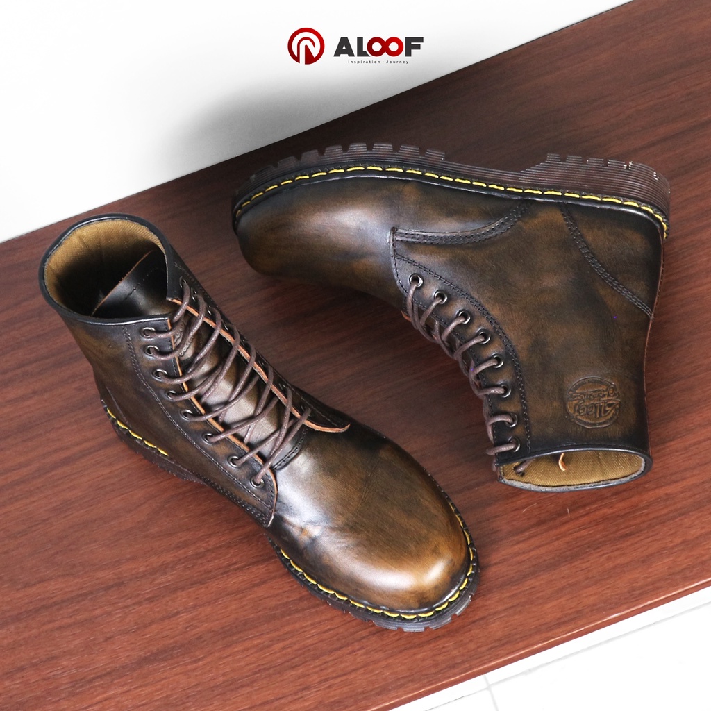 Aloof KABINA - Sepatu Boots Docmart Pria 8 Hole Kulit Asli