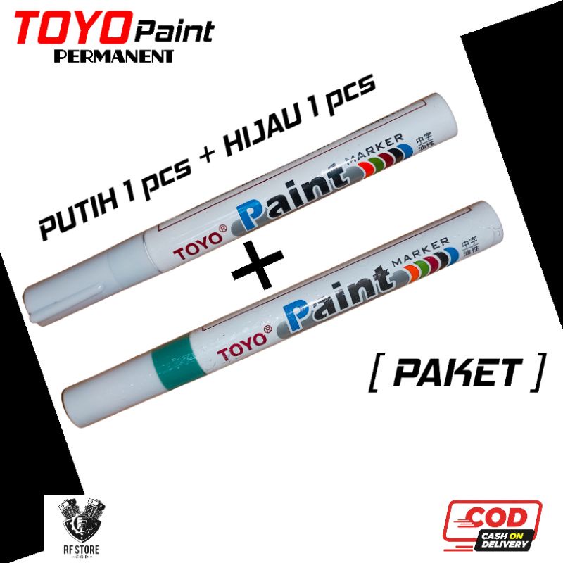 

spidol permanen Toyo paint/ paket warna PUTIH dan HIJAU/ sepaket/ Spidol serbaguna/ spidol permanen/ RF Store