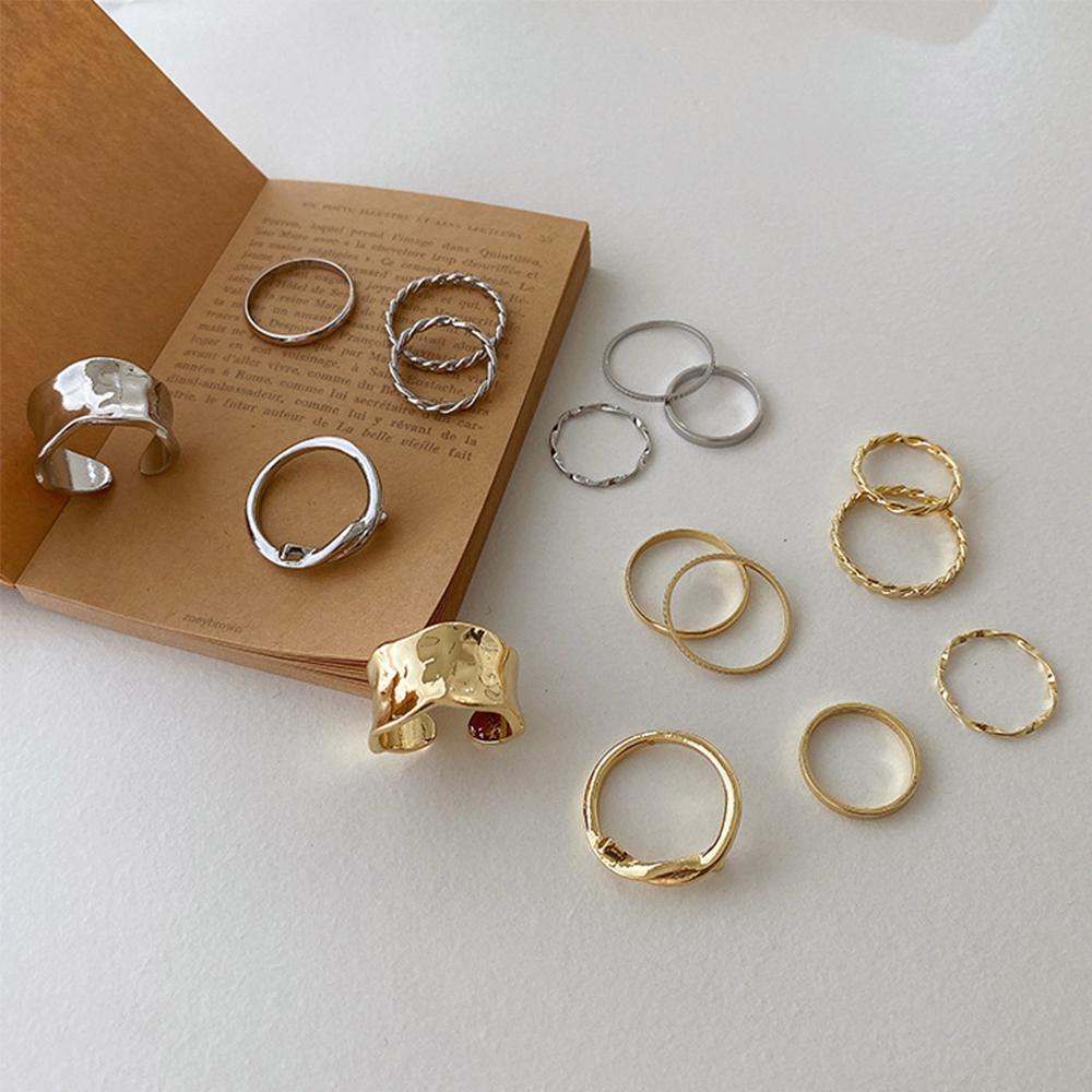 Mxbeauty Cincin Set Ekor Ring Korea Minimalis Geometris Logam Sederhana Perhiasan Wanita