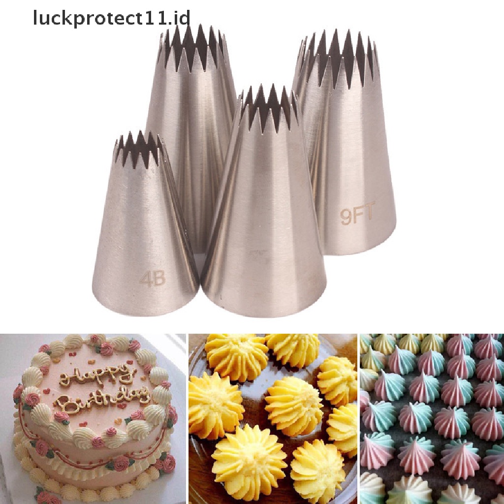 // Hg &amp; ID// 4PCs Nozzle Piping Icing Besar Kue Baking Cookie Cupcake Piping Nozzle Dekor.