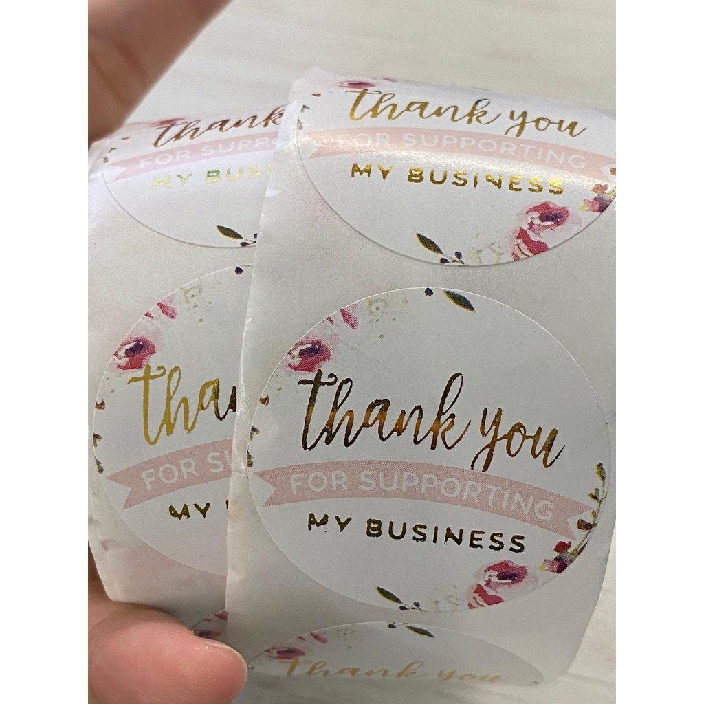 

BIG Stiker Label Sticker Thank You for Supporting My business White Floral Pink Segel Seal Event Pro