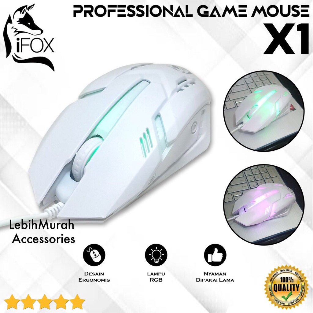 Mouse Kabel Gaming X1 IFOX LED Cable Mouse Game RGB Colorful 7 LED light