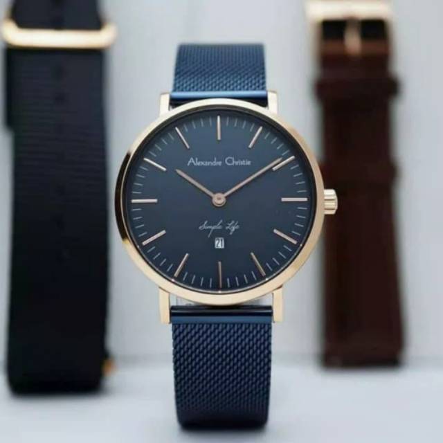 Jam tangan wanita alexander cristie original ac8566 blue rosegold
