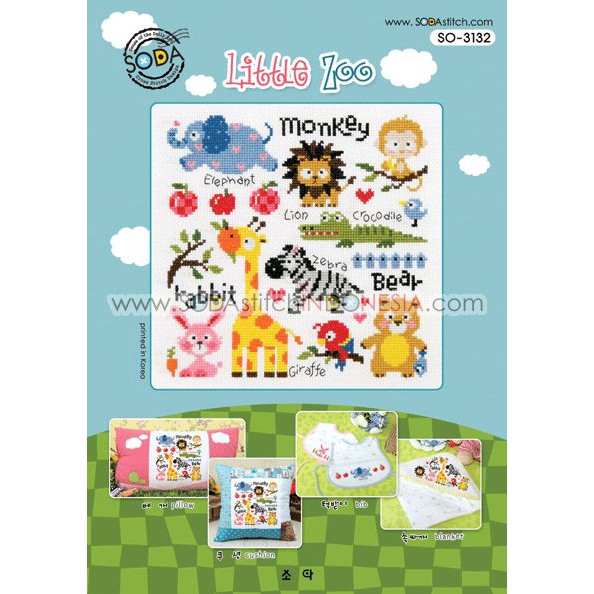 Paket DIY Craft Sulam Kristik Cross Stitch Sodastitch SO-3132 - Little Zoo Animal Binatang Hewan