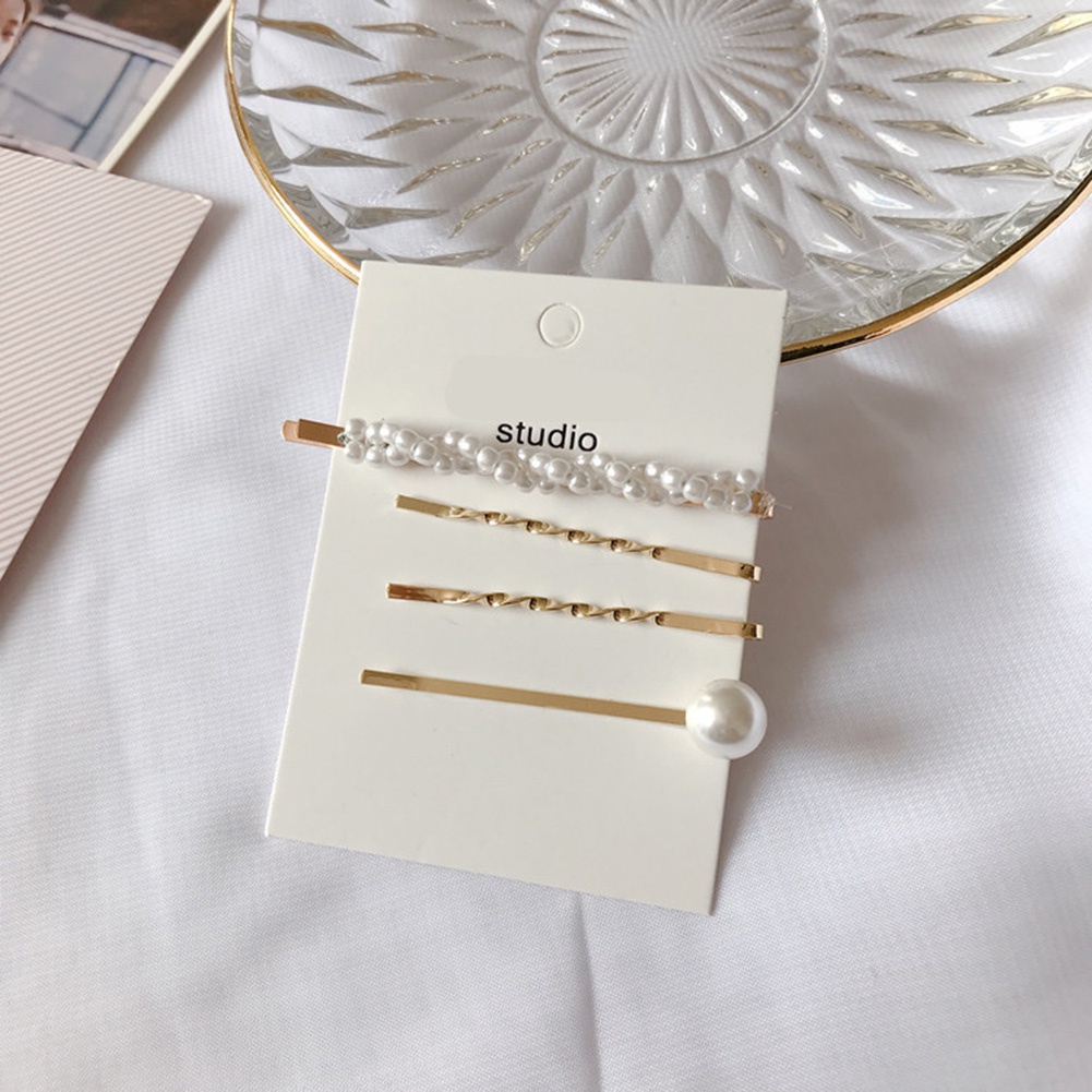 Hu Hu Hu Hu Hu Alat Bantu Pasang Kacamata♡ 4pcs / Set Jepit Rambut Bentuk Pita / Hati / Mutiara Imitasi Untuk Anak Perempuan